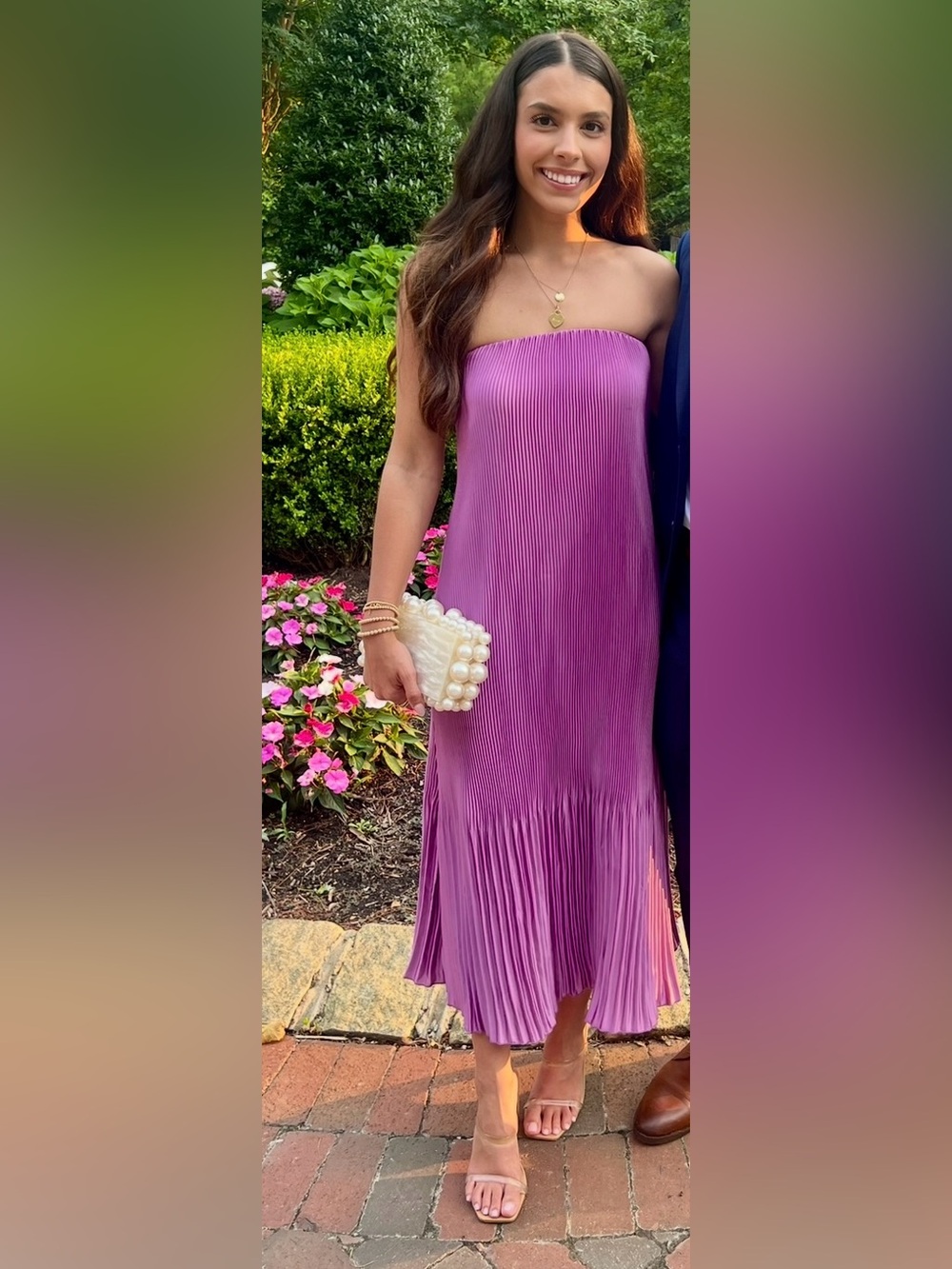 Strapless Pleated Purple Evening Dress